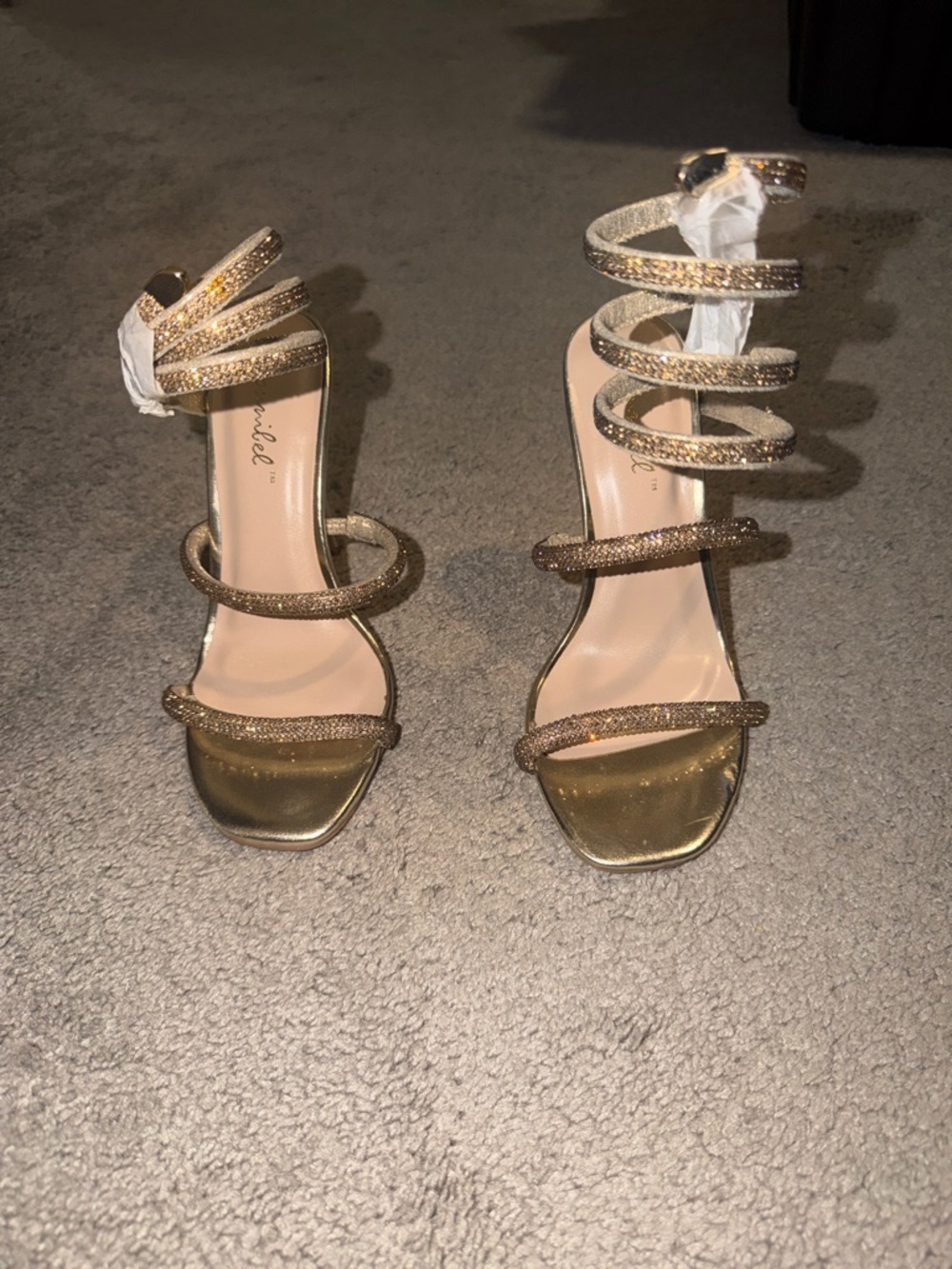 Gold Spiral Strap Women's Heeled Sandals